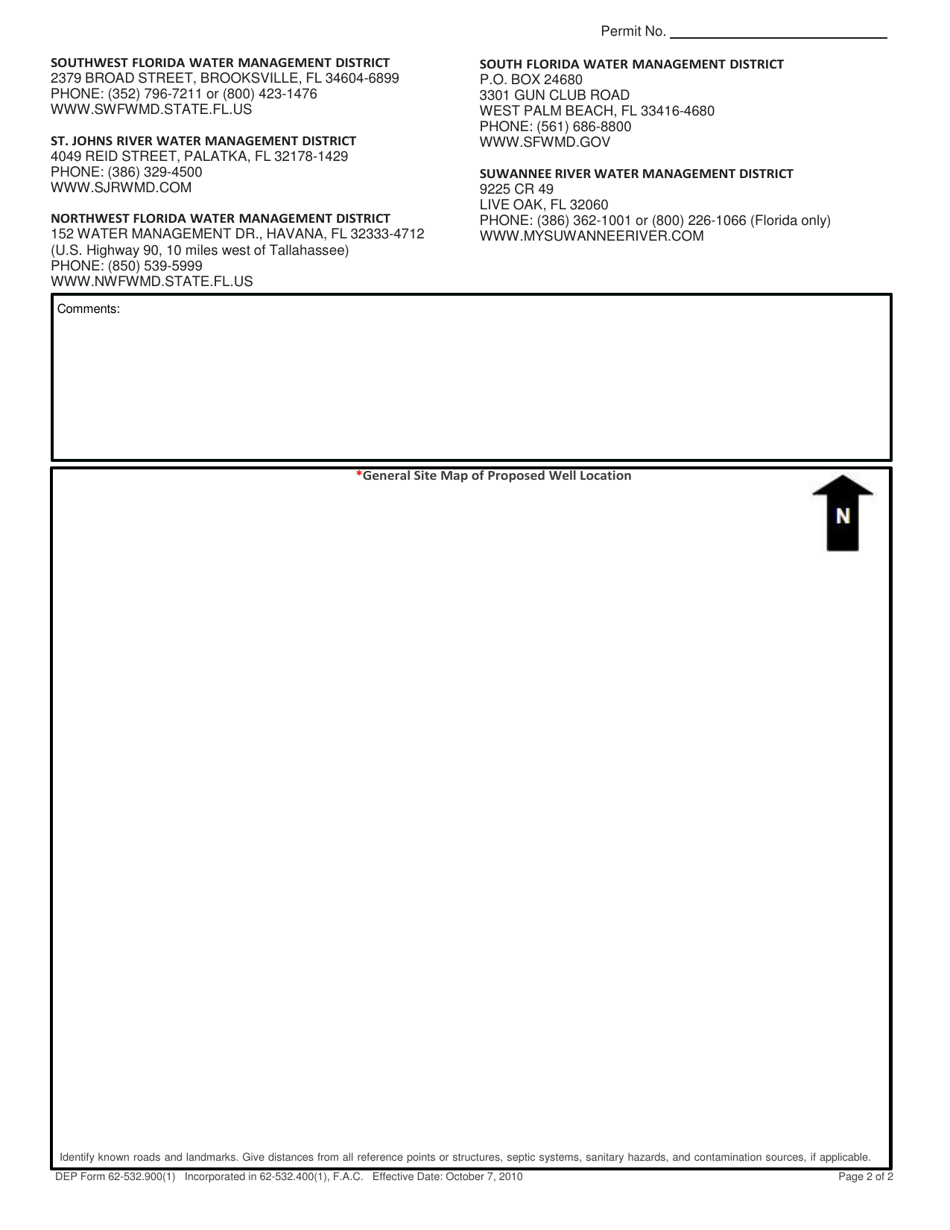 DEP Form 62-532.900(1) State of Florida Permit Application to Construct, Repair, Modify, or Abandon a Well - Florida, Page 2