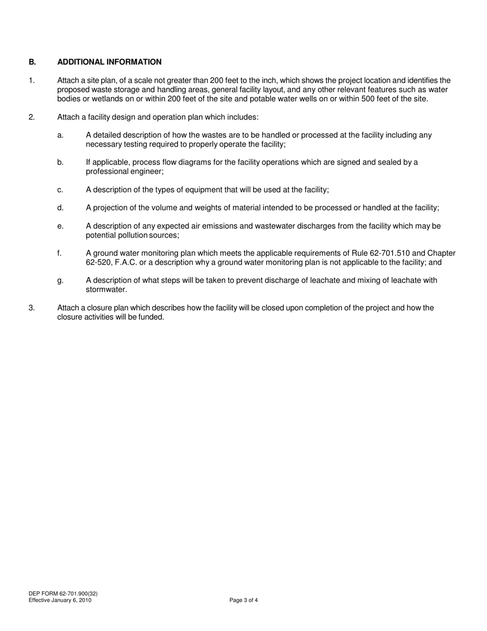 DEP Form 62-701.900(32) Application for a Permit to Construct and Operate a Research, Development and Demonstration Facility - Florida, Page 3