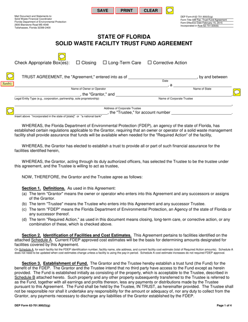 DEP Form 62-701.900(5)(G) Solid Waste Facility Trust Fund Agreement - Florida