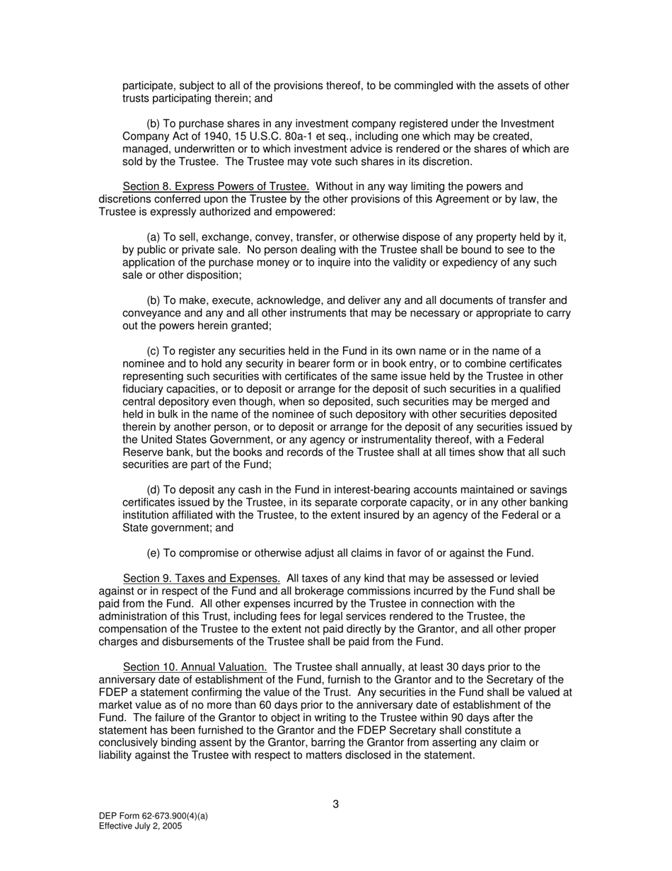 DEP Form 62-673.900(4)(A) Phosphogypsum Stack System Trust Fund Agreement to Demonstrate Closure, Water Management and / or Long-Term Care Financial Assurance - Florida, Page 3