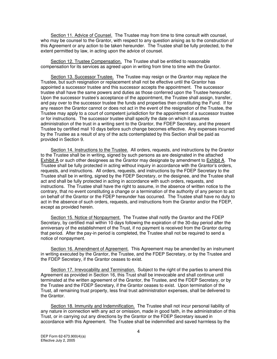 DEP Form 62-673.900(4)(A) Phosphogypsum Stack System Trust Fund Agreement to Demonstrate Closure, Water Management and / or Long-Term Care Financial Assurance - Florida, Page 4