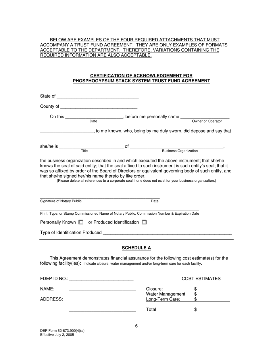 DEP Form 62-673.900(4)(A) Phosphogypsum Stack System Trust Fund Agreement to Demonstrate Closure, Water Management and / or Long-Term Care Financial Assurance - Florida, Page 6