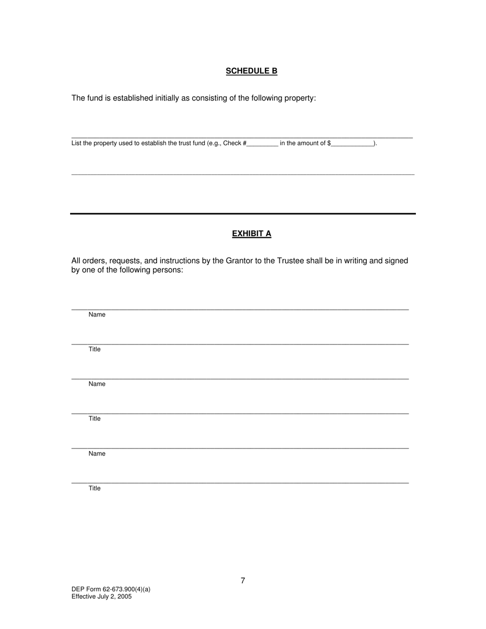 DEP Form 62-673.900(4)(A) Phosphogypsum Stack System Trust Fund Agreement to Demonstrate Closure, Water Management and / or Long-Term Care Financial Assurance - Florida, Page 7