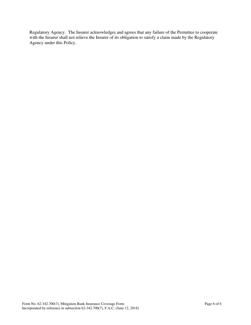 Form 62-342.700(7) Mitigation Bank Insurance Coverage Form - Florida, Page 6