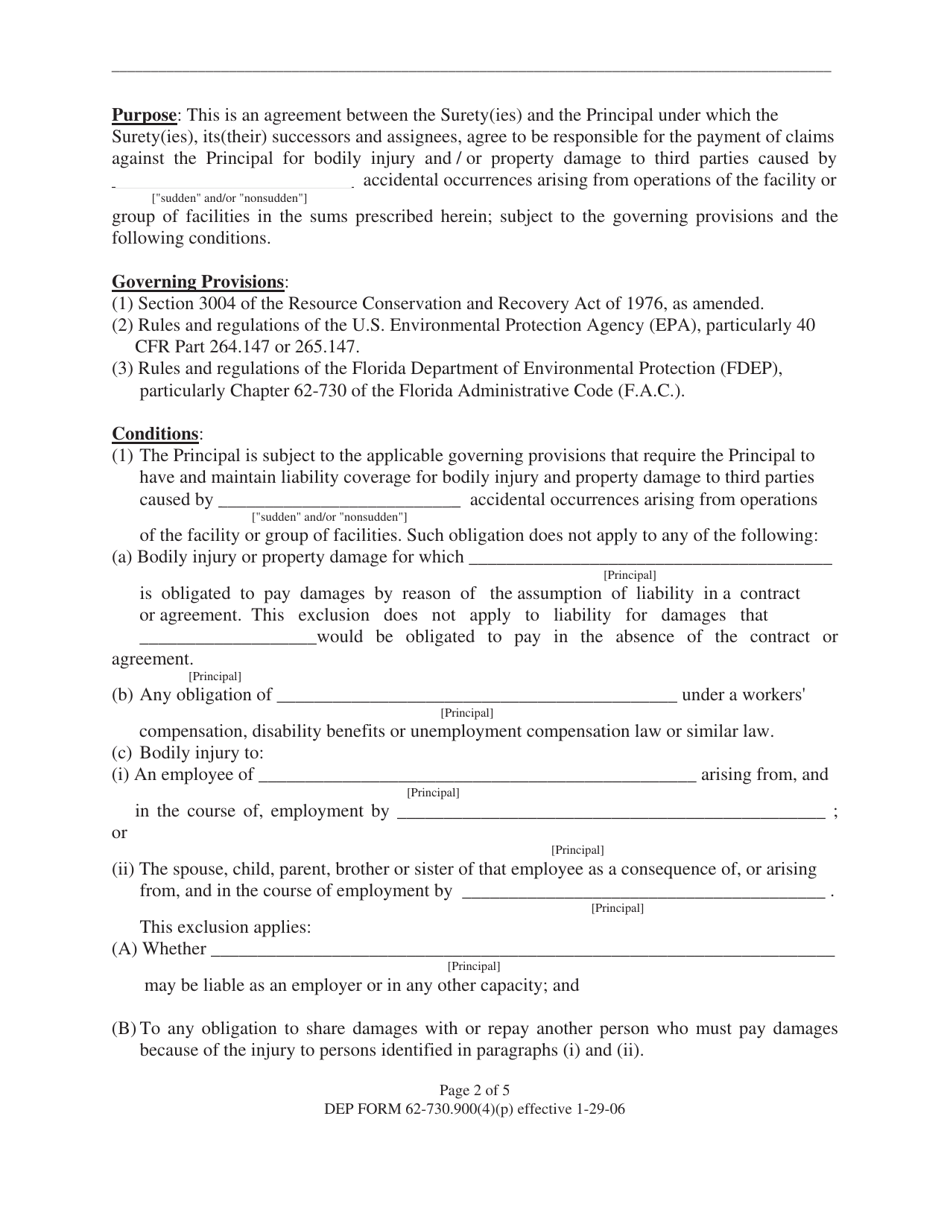 DEP Form 62-730.900(4)(P) Hazardous Waste Facility Surety Bond to Demonstrate Liability Coverage - Florida, Page 2