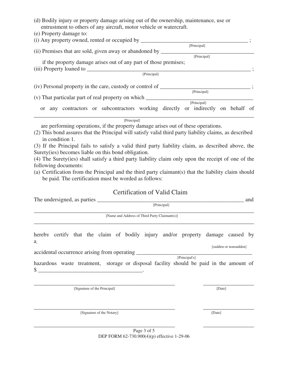 DEP Form 62-730.900(4)(P) Hazardous Waste Facility Surety Bond to Demonstrate Liability Coverage - Florida, Page 3