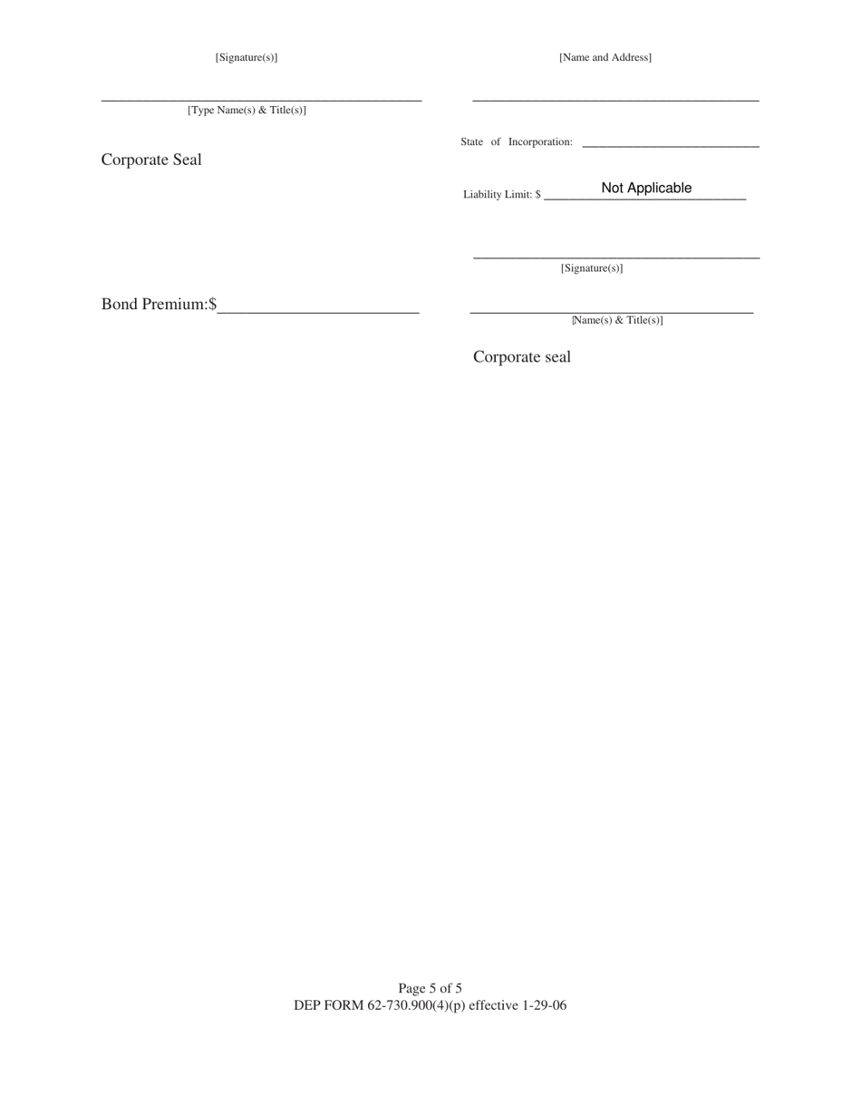 DEP Form 62-730.900(4)(P) Hazardous Waste Facility Surety Bond to Demonstrate Liability Coverage - Florida, Page 5