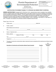 Document preview: DEP Form 62-701.900(36) Certification of Economic Feasibility to Process C&d Debris Prior to Disposal - Florida
