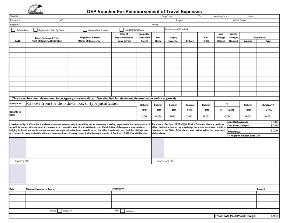 Florida DEP Voucher for Reimbursement of Travel Expenses - Fill Out ...