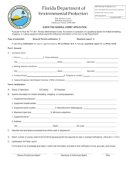 DEP Form 62-701.900(19) Waste Tire General Permit Application - Florida