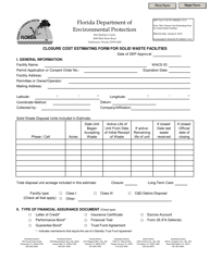 DEP Form 62-701.900(28) Closure Cost Estimating Form for Solid Waste Facilities - Florida