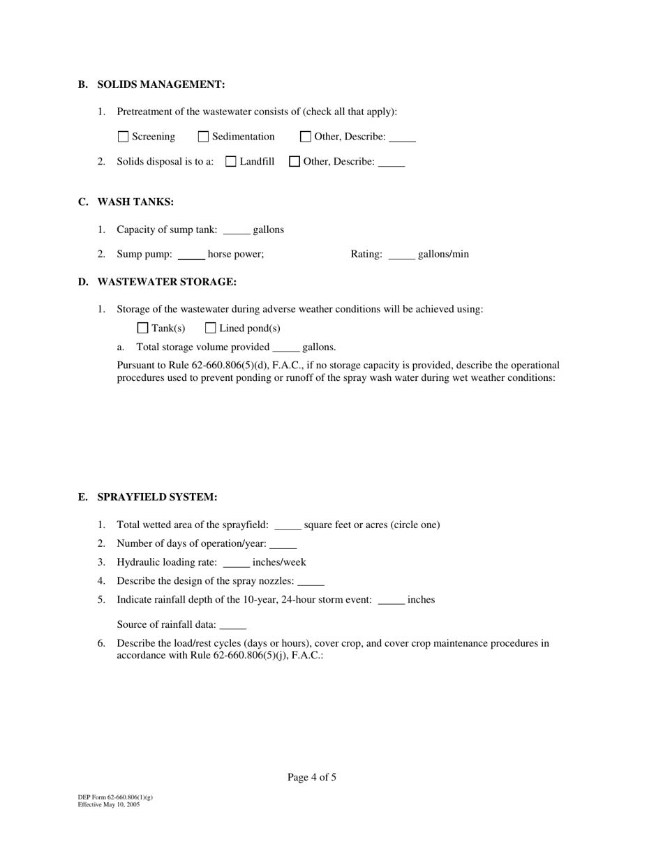 DEP Form 62-660.806(1)(G) Disposal of Fresh Citrus Fruit Wash Water General Permit Notification Form - Florida, Page 4