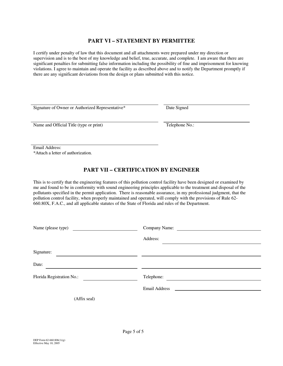 DEP Form 62-660.806(1)(G) Disposal of Fresh Citrus Fruit Wash Water General Permit Notification Form - Florida, Page 5