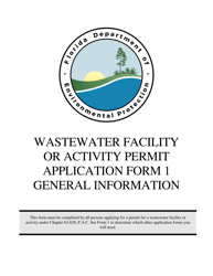 Form 1 (DEP Form 62-620.910(1)) &quot;Wastewater Facility or Activity Permit Application&quot; - Florida