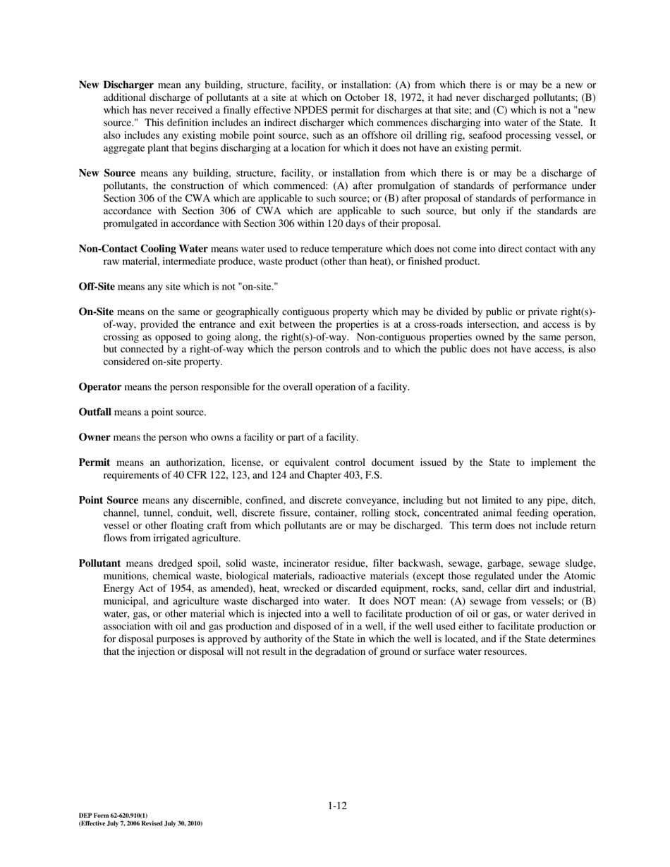 Form 1 (DEP Form 62-620.910(1)) Wastewater Facility or Activity Permit Application - Florida, Page 12