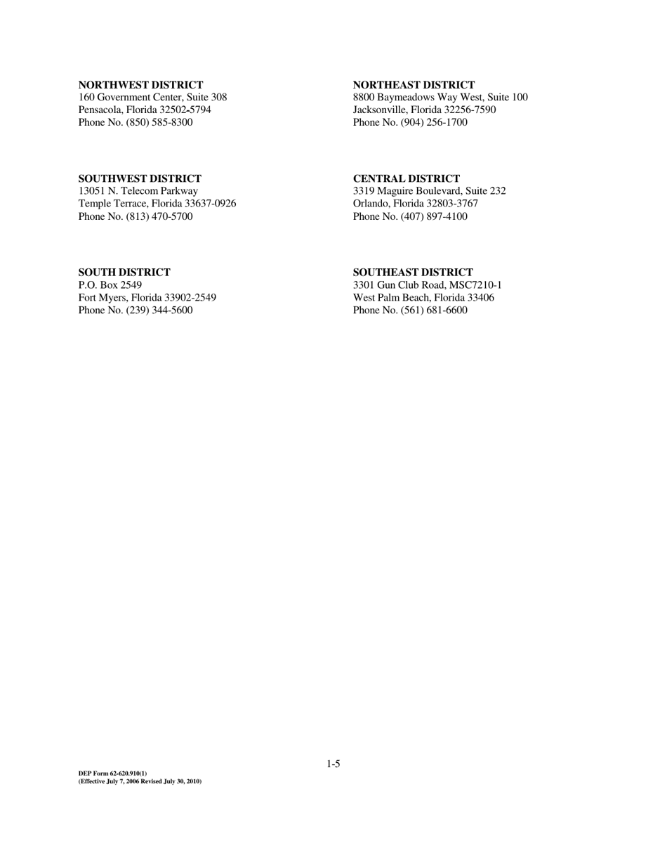 Form 1 (DEP Form 62-620.910(1)) Wastewater Facility or Activity Permit Application - Florida, Page 5