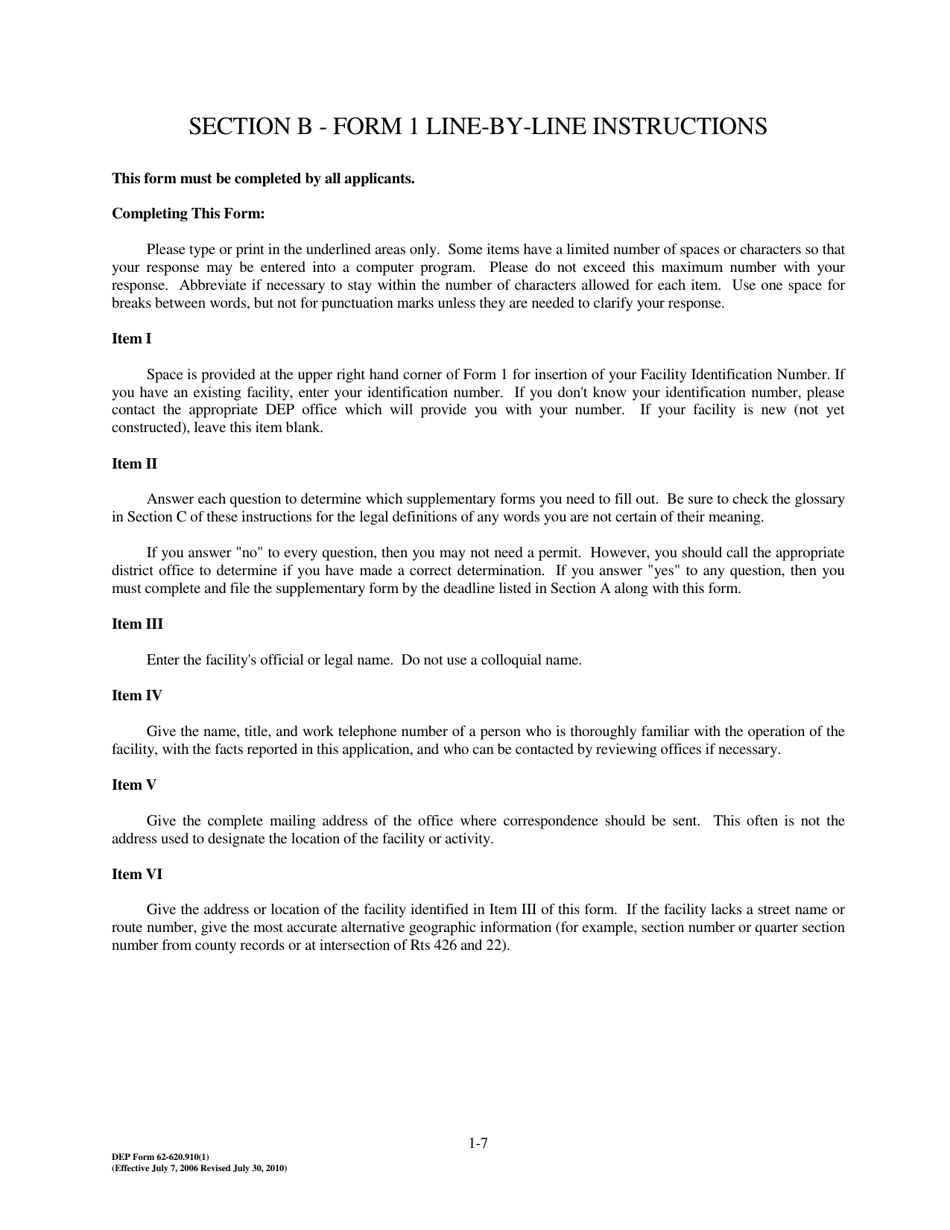 Form 1 (DEP Form 62-620.910(1)) Wastewater Facility or Activity Permit Application - Florida, Page 7