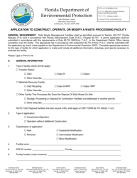 Document preview: DEP Form 62-701.900(4) Application to Construct, Operate, or Modify a Waste Processing Facility - Florida