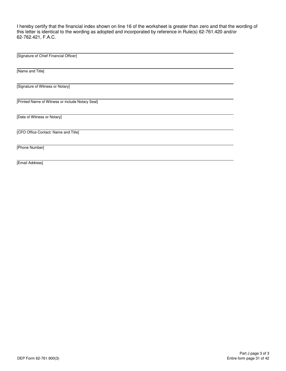 DEP Form 62-761.900(3) Part J Storage Tank Local Government Financial Test (Letter From Chief Financial Officer) - Florida, Page 3