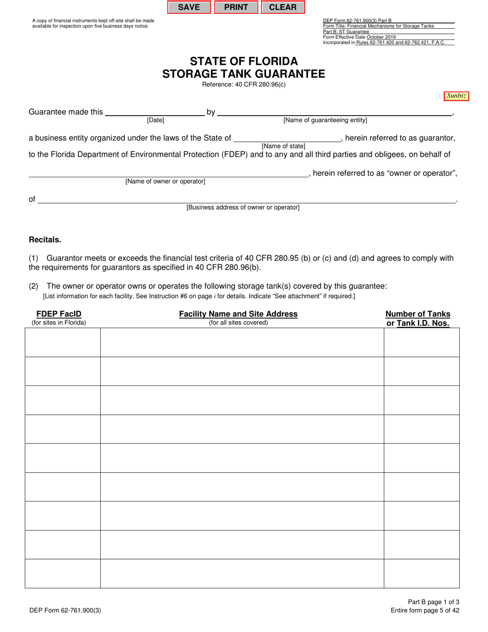 DEP Form 62-761.900(3) Part B Storage Tank Guarantee - Florida, Page 1