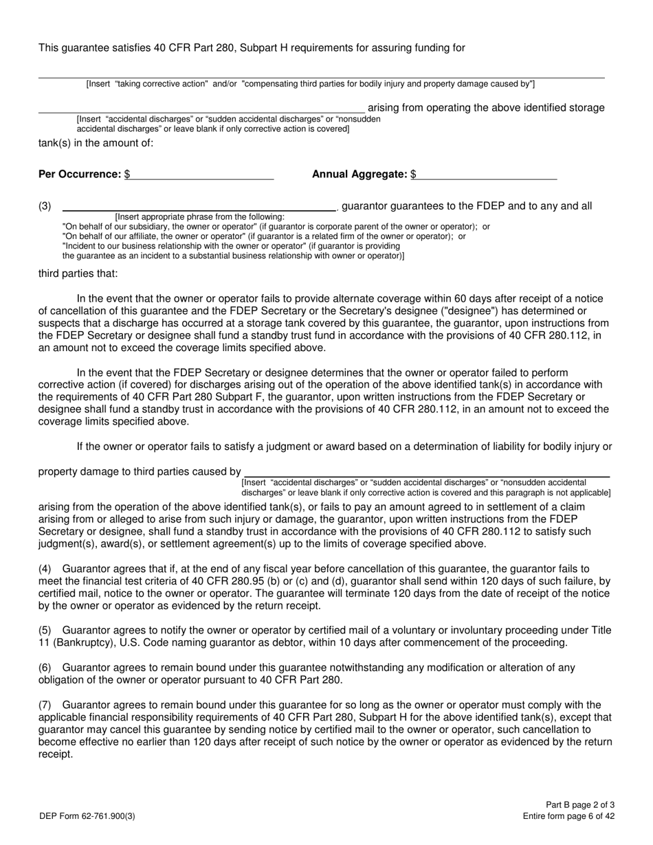 DEP Form 62-761.900(3) Part B Storage Tank Guarantee - Florida, Page 2
