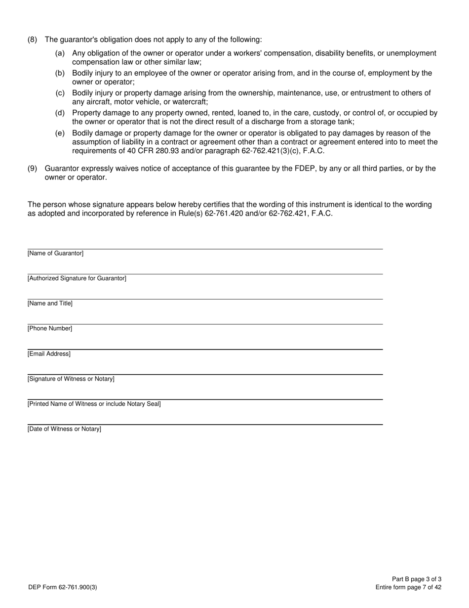 DEP Form 62-761.900(3) Part B Storage Tank Guarantee - Florida, Page 3