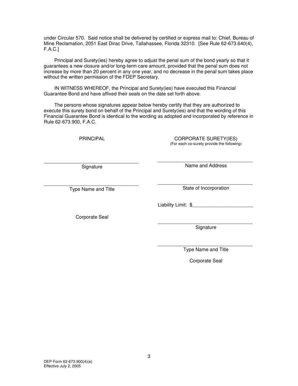 DEP Form 62-673.900(4)(E) Phosphogypsum Stack System Financial Guarantee Bond to Demonstrate Closure, Water Management and / or Long-Term Care Financial Assurance - Florida, Page 3