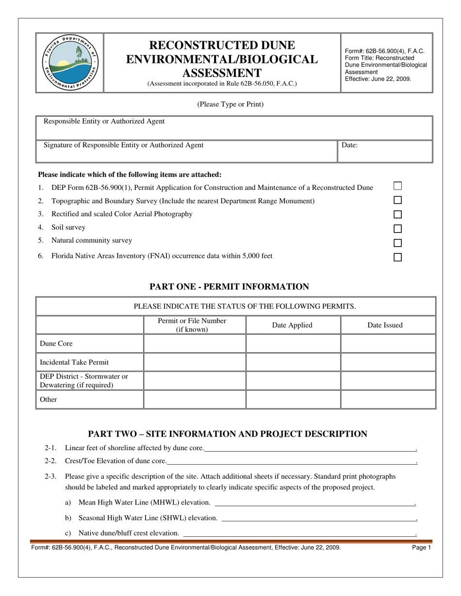 Form 62B-56.900(4) Reconstructed Dune Environmental / Biological Assessment - Florida, Page 1