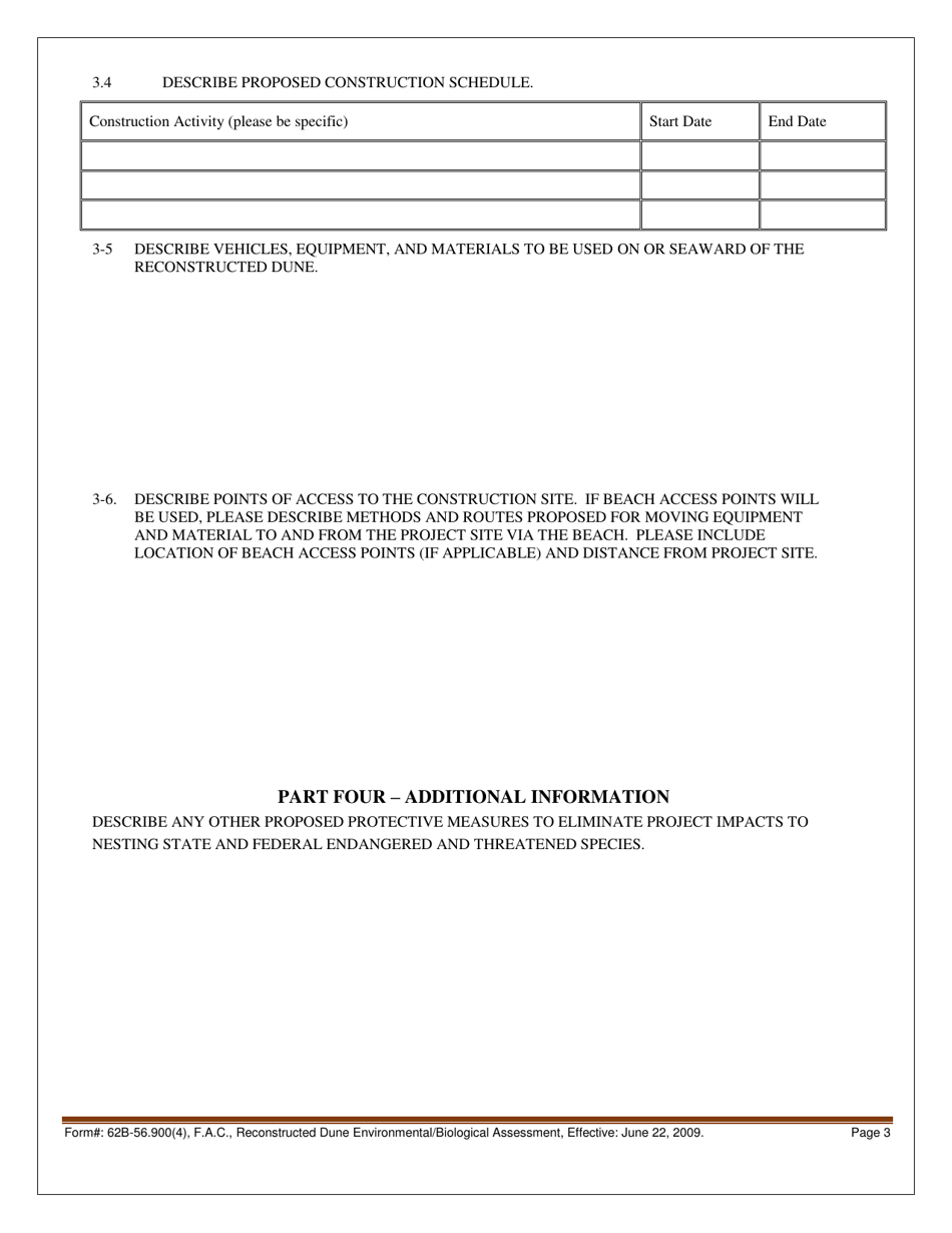 Form 62B-56.900(4) Reconstructed Dune Environmental / Biological Assessment - Florida, Page 3