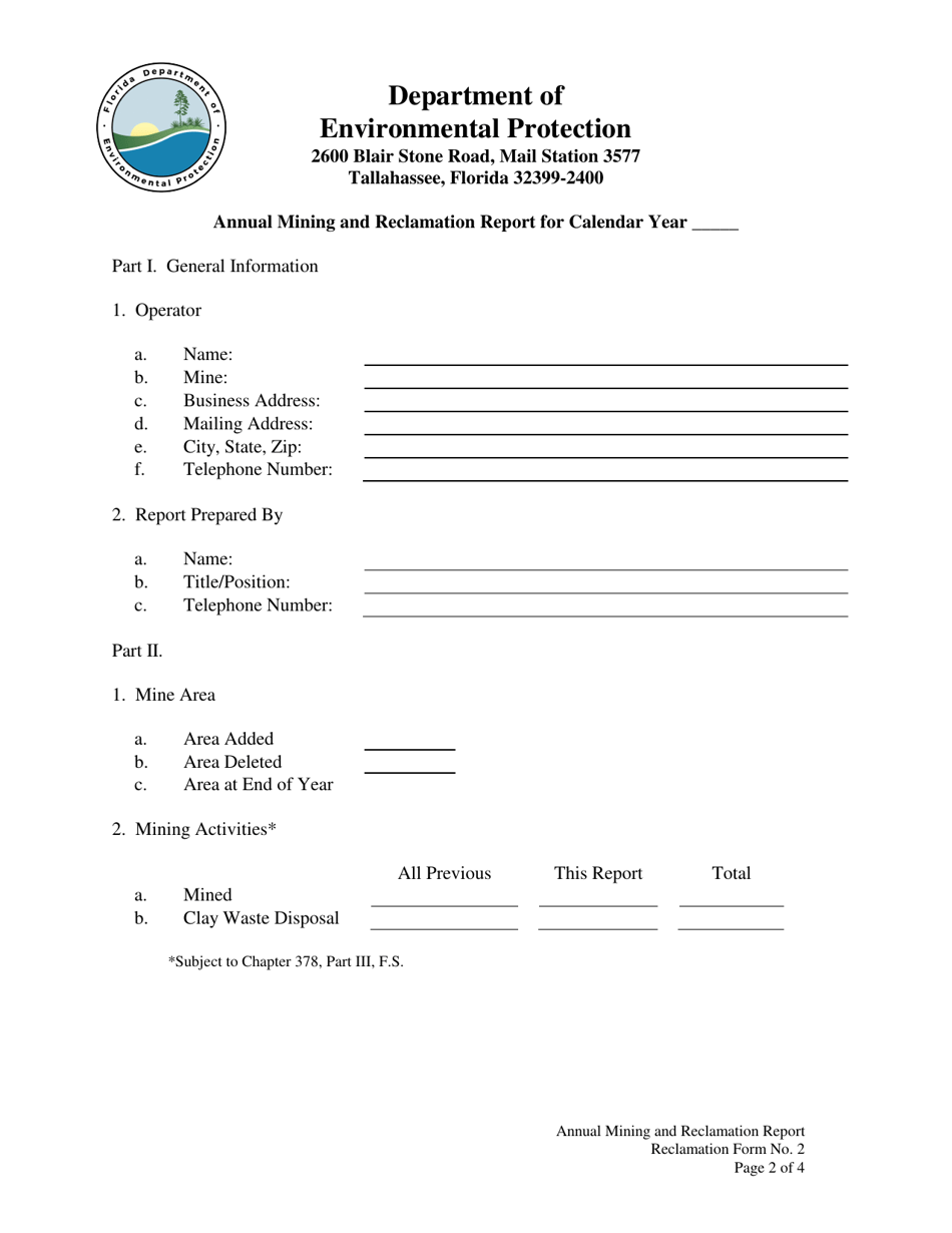 Reclamation Form 2 Annual Mining and Reclamation Report - Florida, Page 2