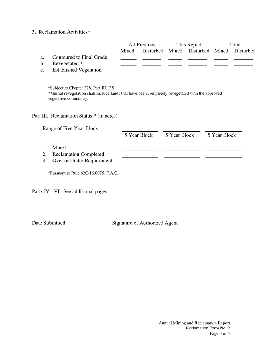 Reclamation Form 2 Annual Mining and Reclamation Report - Florida, Page 3