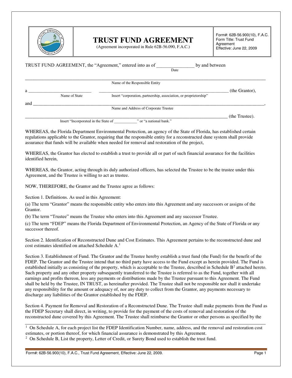 Form 62B-56.900(10) Trust Fund Agreement - Florida, Page 1