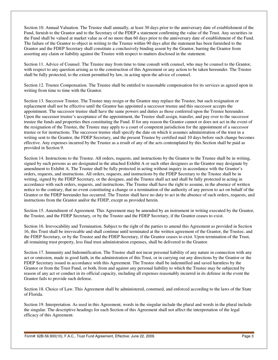 Form 62B-56.900(10) Trust Fund Agreement - Florida, Page 3