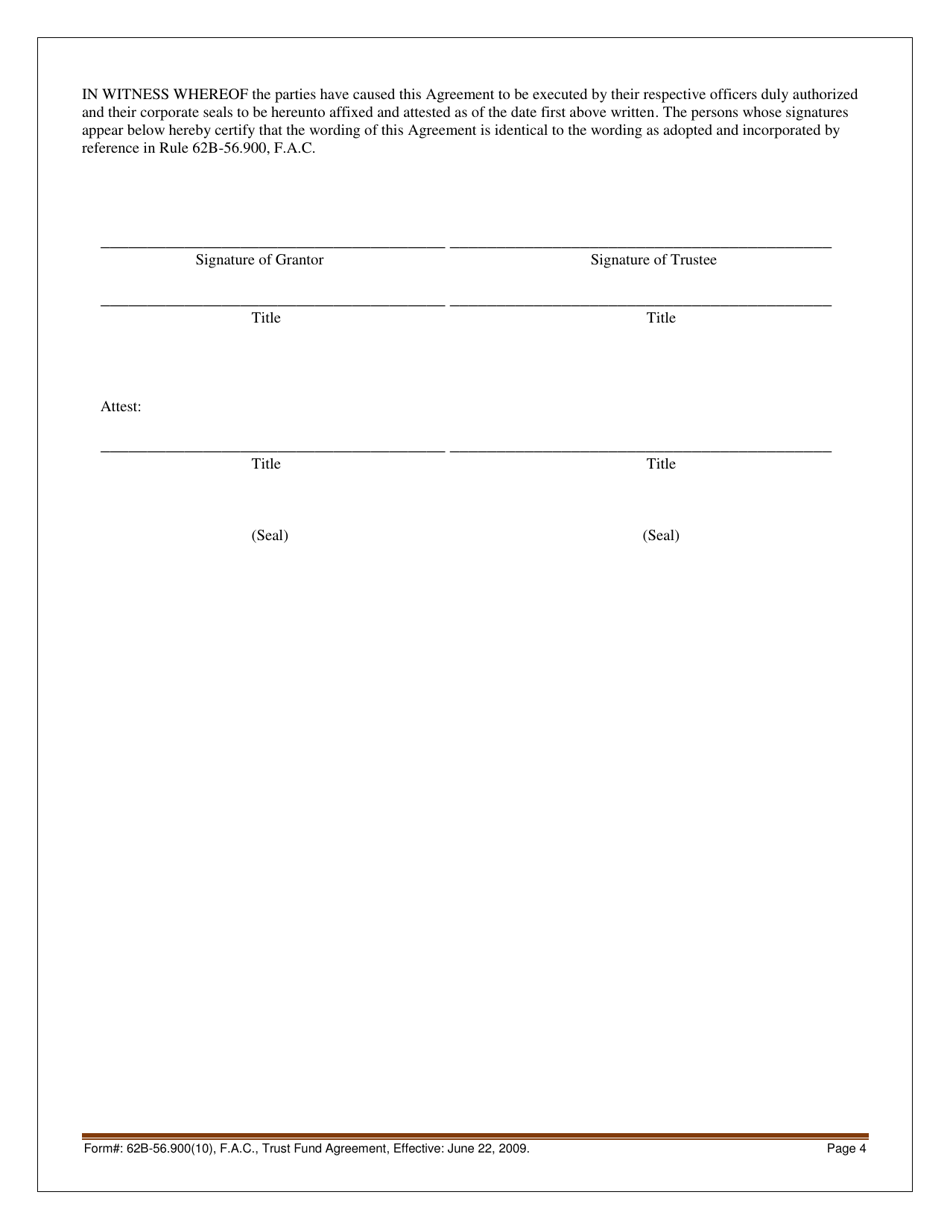 Form 62B-56.900(10) Trust Fund Agreement - Florida, Page 4