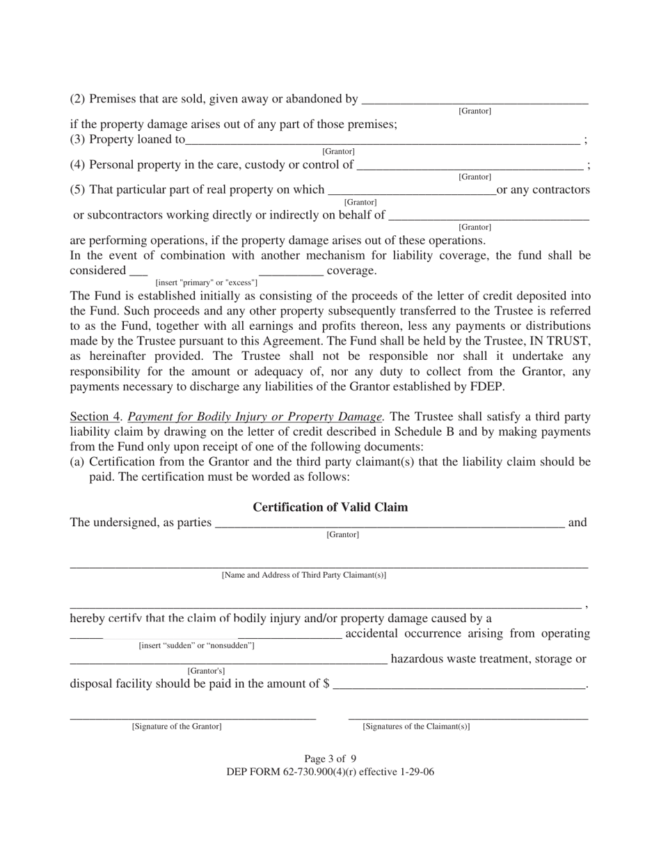 DEP Form 62-730.900(4)(R) Hazardous Waste Facility Standby Trust Fund to Demonstrate Liability Coverage - Florida, Page 3