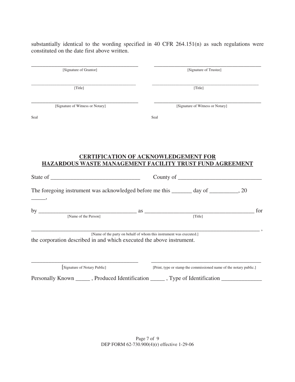 DEP Form 62-730.900(4)(R) Hazardous Waste Facility Standby Trust Fund to Demonstrate Liability Coverage - Florida, Page 7