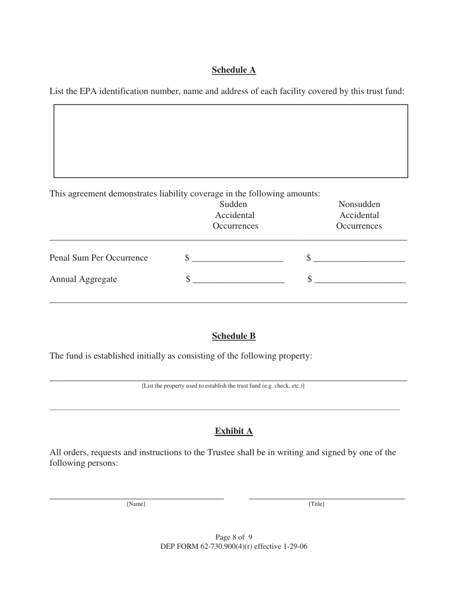 DEP Form 62-730.900(4)(R) Hazardous Waste Facility Standby Trust Fund to Demonstrate Liability Coverage - Florida, Page 8