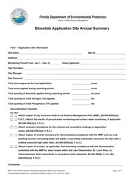 DEP Form 62-640.210(2)(C) Biosolids Application Site Annual Summary - Florida