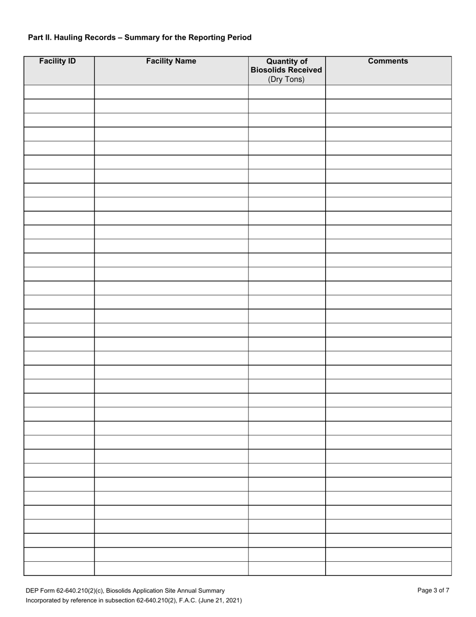 DEP Form 62-640.210(2)(C) Biosolids Application Site Annual Summary - Florida, Page 3