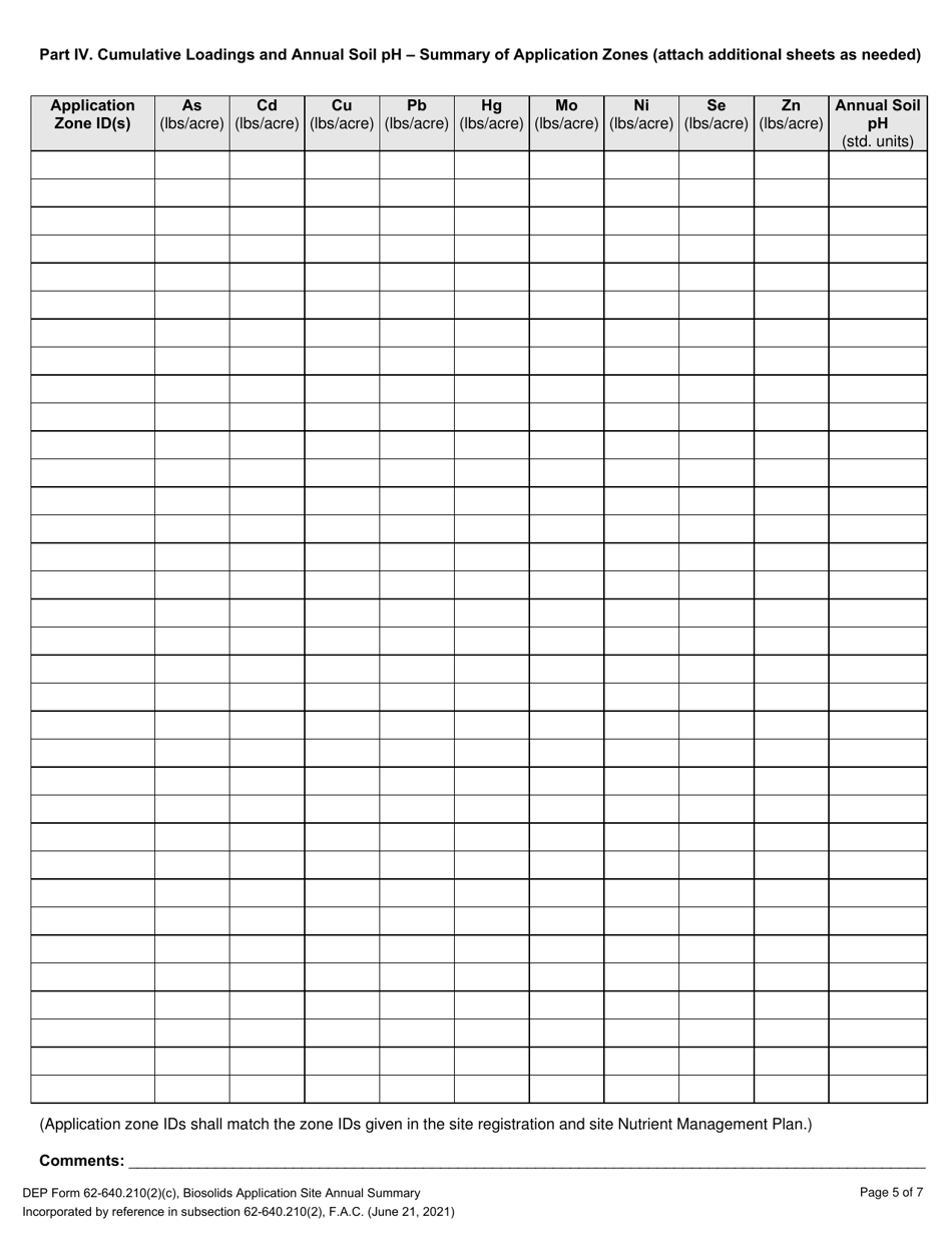 DEP Form 62-640.210(2)(C) Biosolids Application Site Annual Summary - Florida, Page 5
