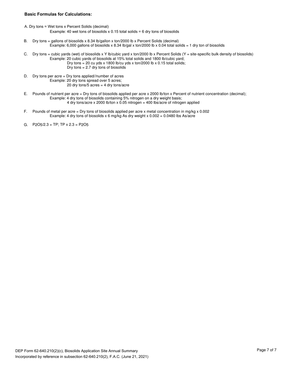 DEP Form 62-640.210(2)(C) Biosolids Application Site Annual Summary - Florida, Page 7