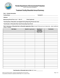 Document preview: DEP Form 62-640.210(2)(B) Treatment Facility Biosolids Annual Summary - Florida