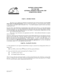 Document preview: DEP Form 62-660.900(6) Notification Form to Use the General Permit for Sand and Limestone Mines - Florida
