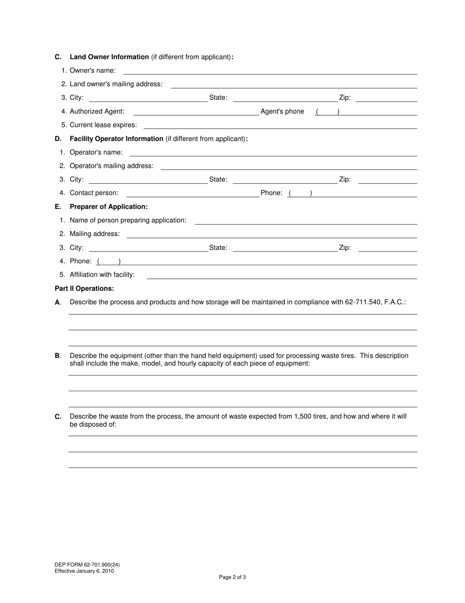 DEP Form 62-701.900(24) Waste Tire Small Processing Facility Permit Application - Florida, Page 2