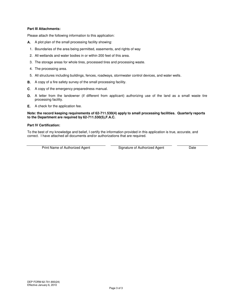 DEP Form 62-701.900(24) Waste Tire Small Processing Facility Permit Application - Florida, Page 3