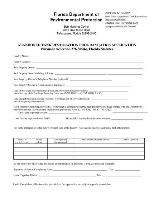DEP Form 62-769.800A  Printable Pdf