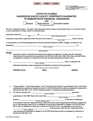 DEP Form 62-730.900(4)(C) Hazardous Waste Facility Corporate Guarantee to Demonstrate Financial Assurance - Florida