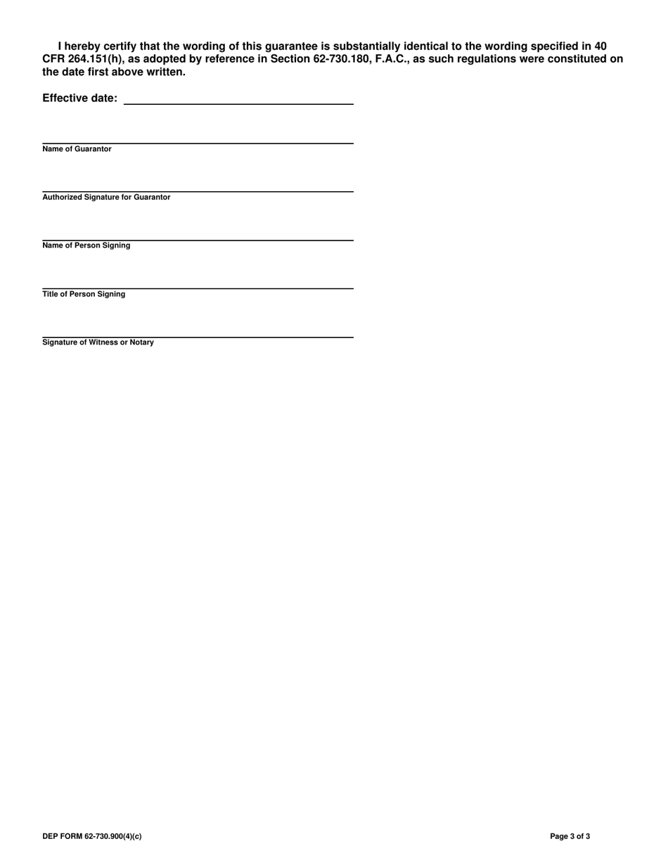 DEP Form 62-730.900(4)(C) Hazardous Waste Facility Corporate Guarantee to Demonstrate Financial Assurance - Florida, Page 3