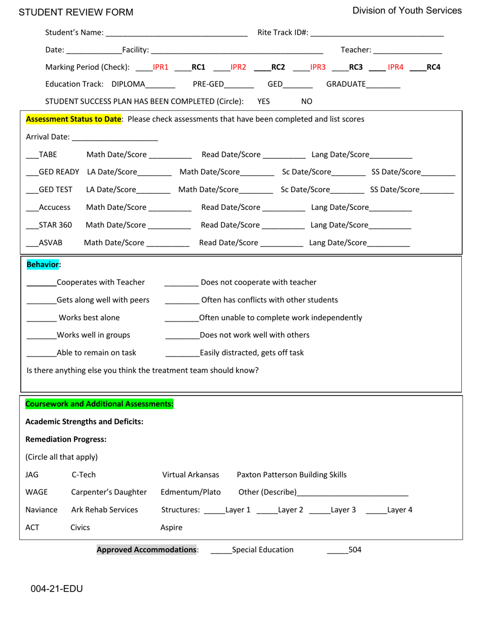 Form 004 21 Edu Fill Out Sign Online And Download Printable Pdf Arkansas Templateroller 0087