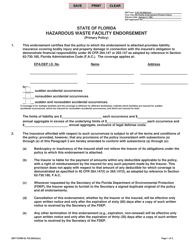 DEP Form 62-730.900(4)(M) &quot;Hazardous Waste Facility Endorsement (Primary Policy)&quot; - Florida
